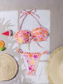 Swim Mod Women's Casual Vacation Beach Colorful Print Textured Fabric Bikini Two Pieces Swimwear - Multicolor - View 4