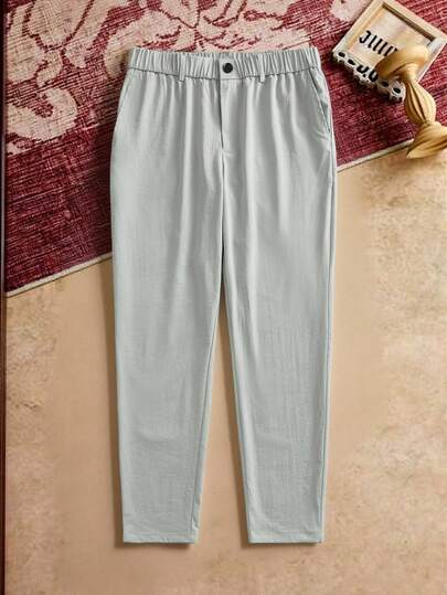 HIMLAND 男士休闲日常办公通勤纯色弹力腰修身西装裤