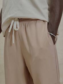 Musero 宽松直筒双贴片工装风口袋弹力抽绳腰带裤 冬季必备 - 粉色 - 查看 5