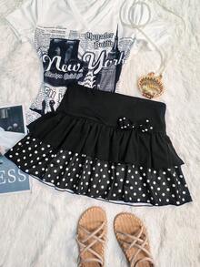 Resyla 2000年代复古甜美波点3D蝴蝶结荷叶边迷你裙，派对迷你裙，哥特风格，非常适合万圣节和圣诞节。 - 彩色 - 查看 3