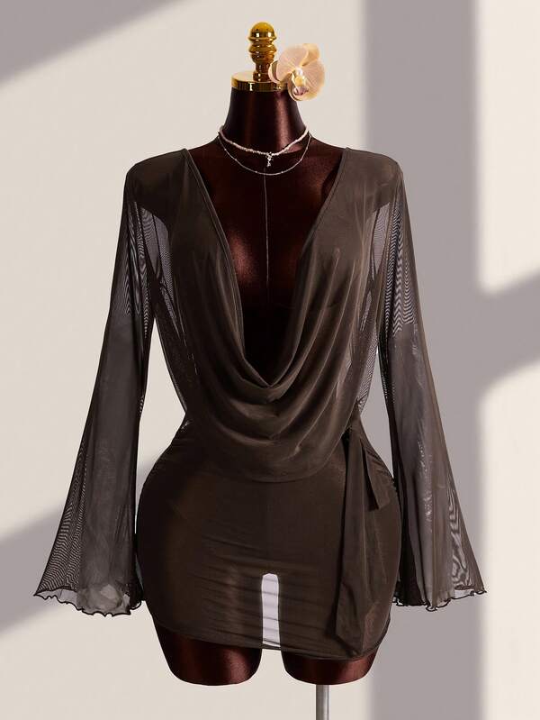 Zestiva 2026 New Women's Swimwear ArrivalFor School,Suitable For Holiday, Date, Afternoon Tea, Western, Cruise, Beach, Island, Road Trip, All Seasons, Music Festival, Boho Vacation,Bohemian Vacation, Chill Autumn ,Western Boho ,Elegant Tops For Women Shiny Diamond Translucent Elegant Casual Women's Swimsuit Cover-Up, Suitable For Beach Vacation See Through Dress Sheer Dress Women Cover Up Swimsuit See Through Top Sexy Blouses For Women