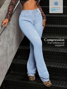 SHEIN Tall 休闲水洗中腰修身喇叭牛仔裤 - 藍色 - 查看 5