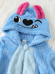 SHEIN Baby/Baby Boy/Girl Fleece Thickened Hooded Jumpsuit, Jumpsuit Outfits, Comfortable Versatile Fashion Daily Cute Ear Design Costumes, Suitable For Indoor, Outdoor Skiing, Daily Wear, Sports, Play, Party, Photo Shoot, Holiday, Halloween Warm Jumpsuit For Baby Boy New Born Baby Boy Clothes Winter Baby Fleece Jumpsuit Baby Cartoon Clothes - Blue - View 4