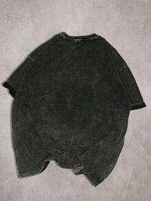 GENIUS ODE Men's Dropped Shoulder Short Sleeve Loose Casual Fashion Round Neck T-Shirt, Summer - Black - View 2