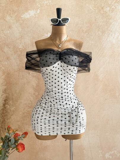Soleia Sexig miniklänning med lapptäcke och prickigt tryck för kvinnor