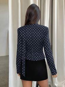 Aloruh 女士撞色波点印花长袖西装外套 - 藏蓝色 - 查看 2