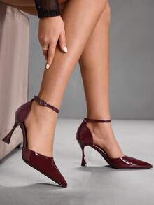 CUCCOO SZL Scarpe con tacco alto da donna, nuove per l'autunno, scarpe formali da donna con tacco a forma di calice di vino, eleganti tacchi a spillo in PU con materiale riflettente, altezza tacco 9,5 cm, sexy tacchi alti bordeaux, versatili e confortevoli, adatte per uso quotidiano, feste, Natale, San Valentino, appuntamenti e altre occasioni - Bordò - Visualizzare 5