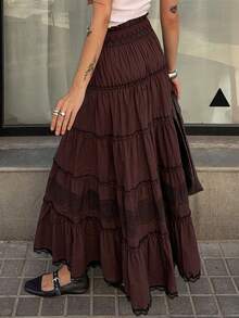 Livesso Cotton Pleated Skirt For Women - Coffee Brown - View 2