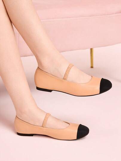 CUCCOO DOLLMOD Color Matching Low Heel Mary Jane Shoes Women's Spring And Autumn Women's Fashion Simple French Low Vamp Ballet Round Toe Elastic Strap Women's Shoes