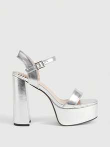 CUCCOO LuxiPop 女士经典简约厚底高跟凉鞋性感夜店宴会舞会女鞋 - 銀色 - 查看 1