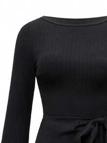 Swim Mulvari Women's Middle Eastern Style Modest Two Pieces Swimsuit, Long Sleeve Maxi Dress & Flared Pants Set, Cinched Waist Belt, Fashionable & Slimming, Suitable For Beach & Vacation - Black - View 8