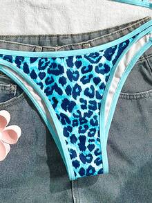 Swim Mod 女士豹纹性感比基尼泳装套装，夏季海滩 - 藍色 - 查看 6