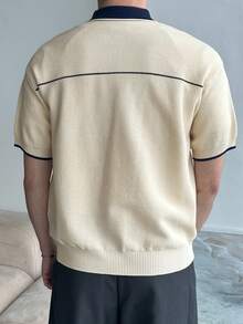 DAZY Áo polo nam phối màu tương phản, cổ áo màu xanh navy và thân áo màu be, thích hợp cho mùa hè. - Màu be - Xem 2