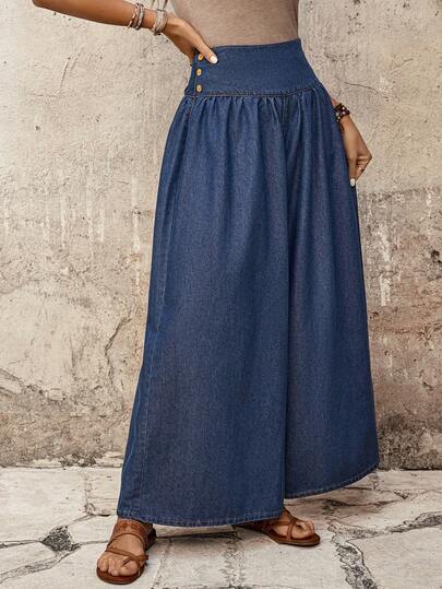 EMERY ROSE Women's Casual Everyday Pleated Loose Wide Leg Jeans, Summer