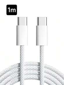 Teckwe 1m/2m/3m Type-C To Type-C Fast Charging Cable, USB C To USB C Cable, Compatible With IPhone17/16/15/Pro/Pro Max, Compatible With Android Mobile Phone Chargers Cord, Nylon Braided Long-Lasting And Heavy Duty - White - View 6