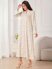 Al Najma Women's Floral Print Long Sleeve Loose Casual Dress - Multicolor - View 3