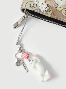 ROMWE Kawaii Sparkly Blue Adorable Cat Short Wallet With Cat Pendant - White-haired Girl - View 5