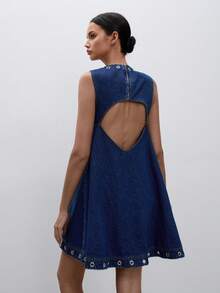 ATUI Studio Women's Round Neck Sleeveless Loose Fit Denim Dress - Blue - View 3