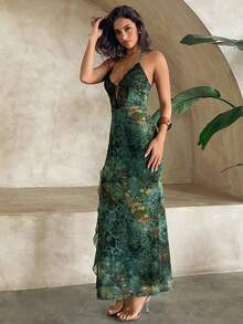 Aloruh Đầm dài xẻ tà xếp tầng, họa tiết bướm và lưới, phối ren, dành cho nữ, thích hợp cho kỳ nghỉ xuân/hè. - Nhiều màu - Xem 7