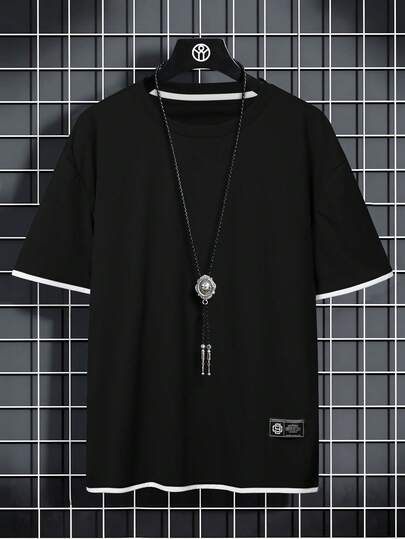 Manfinity Plus Size Men's Casual Contrast Color Graphic Short Sleeve T-Shirt