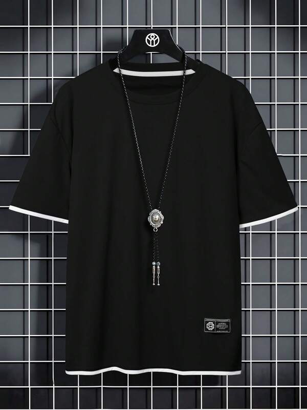 Manfinity Plus Size Men's Casual Contrast Color Graphic Short Sleeve T-Shirt