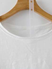 Louniche 女士休闲纯色短袖T恤，亚麻针织露脐上衣 - 白色 - 查看 11