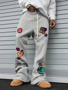 PAVTROS Quần thể thao nam cạp chun, có dây rút, họa tiết trái tim, kiểu dáng thường ngày. - Xám - Xem 5