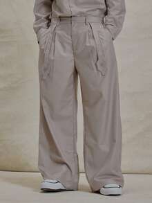 Musero Wide Leg Baggy Smart Style Pleated Button Fastening Strap Detailing Trouser Pants Spring Summer Essentials - Dusty Pink - View 2