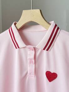 Resyla 3pcs Women Polo Shirt With Embroidered Heart Short Sleeve Set - Multicolor - View 3