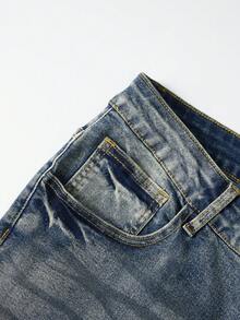 ROMWE MEN Grunge Punk Quần jeans ống loe nam kiểu vintage, giặt mài, phong cách thường ngày. - Đồng - Xem 5