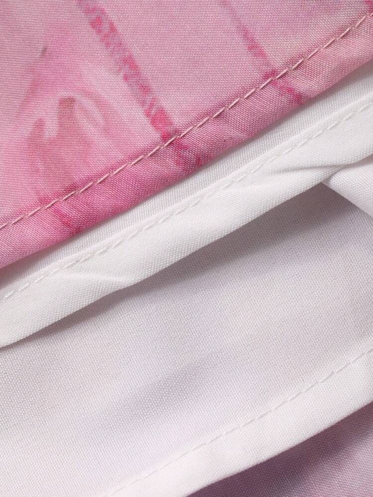 Women's Stand Collar Short Sleeve Waist Cinched Printed Fabric Backless Lace-Up Mid-Length Dress Sundress