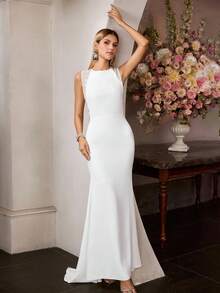 MOTF Soiréza ELEGANTE VESTIDO DE ENCAJE CONTRASTANTE SIN ESPALDA, PRIMAVERA/VERANO - Blanco - Ver 5