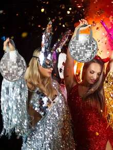 3/6/12 Disco Ball Gift Bag - Dancer Themed Party Gift, Suitable For Weddings, Birthdays, Ladies' Parties, Halloween, Christmas Decorations (Silver), Holiday Event Accessories, Retro Spherical Design, Sturdy Tote Bag - Multicolor - View 4