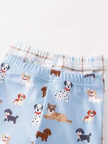 SHEIN GraphicGems Bộ đồ ngủ 4 món ôm sát cho bé trai, áo tay ngắn in hình chó hoạt hình dễ thương và quần dài, áo tay ngắn in họa tiết kẻ caro và quần short, bộ đồ ngủ. - Nhiều màu - Xem 8