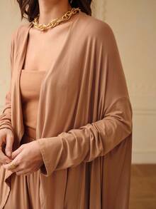 ZEYLAH Women's Batwing Asymmetric Hem Poncho And Wide Leg Pants Loose Comfortable 2 Pieces Set - Yellow - View 3