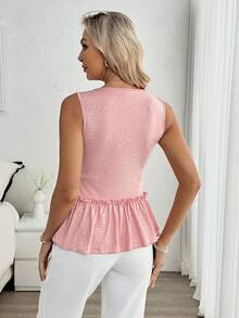 Louniche 女士粉色荷叶边无袖背心 - 粉色 - 查看 2