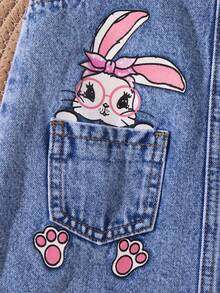 SHEIN Baby Girl Cute Pink Ribbon Bow Denim Dress,Kid Girls Spring And Summer Casual Vacation Country Boho Wear, Beach Outfits For Kid Girls, Spring Break Outfits,Rave Outfits Festival Denim Dress,Cute Vacation Print Dress - Light Wash - View 3