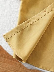 SHEIN 1pc Tween Boys' Stand Collar Gentleman Style Solid Blue Casual Short Sleeve Shirt, Spring/Summer - Yellow - View 4