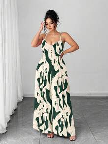 Elenzga Bộ jumpsuit nữ cỡ lớn thanh lịch in hoa, dây đeo có thể điều chỉnh, thời trang và tinh tế cho đầu xuân. - màu xanh lá - Xem 4