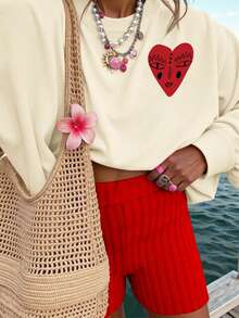 DrmWander 圣诞印花加大码圆领长袖卫衣 - 杏色 - 查看 2