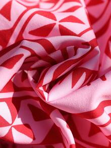 Vivid Eden Conjunto de 2 piezas de top corto con nudo delantero y pantalones de pierna ancha con estampado geométrico de rayas, estilo bohemio para vacaciones de verano - Multicolor - Ver 7