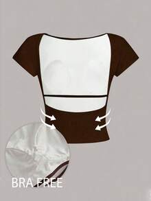 Camiseta corta con escote en la espalda, acolchada y ceñida, ideal para el verano - Café integral - Ver 4
