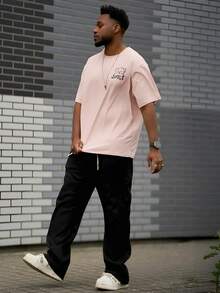 Heavens Edit 男士休闲百搭简约图案印花短袖T恤 - 粉色 - 查看 5