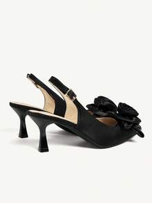 CUCCOO CHICEST 花卉珍珠露跟凉鞋，尖头高跟女鞋 - 黑色 - 查看 3