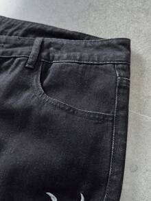 ROMWE MEN Goth Quần short denim nam thường ngày, có túi, cài nút và thêu hình bọ cạp. - Màu xanh lam - Xem 3