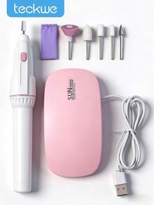 Teckwe 美甲护理套装，专业美甲打磨机配UV LED美甲灯，修甲修脚套装，电动打磨机，适用于亚克力凝胶浸粉指甲油 - 彩色 - 查看 1