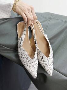 CUCCOO BIZCHIC Snake Skin Mule Slippers, Grey & White Textured Minimalist Pointed Toe, Suitable For Commuting And Dating, Low-Key Wild Vintage High-End Feel - snake pattern - View 1
