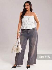 SHEIN BAE 大码女装高街黑色弹力抹胸上衣，露脐上衣，度假装，母亲节，母亲节礼物，妈妈，复活节大码女装，假日之夜，夏季外套，优雅，演唱会女装，夏季女装，夏季，性感，生日女装，婚礼，毕业典礼，夜店女装性感上衣 - 白色 - 查看 4