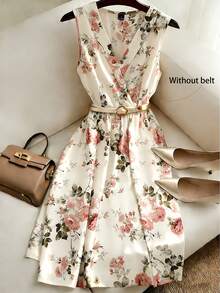 GlowEve Elegant Mid-Length Summer Dress With Woven Prints For Women - Apricot - View 1