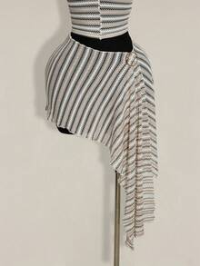 SHEIN ICON Chân váy thời trang nữ kẻ sọc, cạp chun nối liền, vạt bất đối xứng. - Nhiều màu - Xem 6